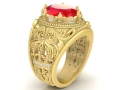 Pierscien sygnet zloty meski z rubinem diamentami korona fengshui proba 585 22g producent 