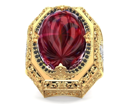 Zloty duzy krolewski sygnet z rubinem z diamentami proba 585 30g pierscien producent