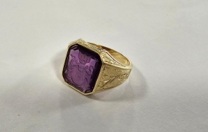 Sygnet męski z herbem Abdank  Ametyst coat of arms family crest ring