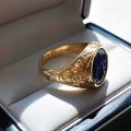 Sygnet meski zloty z herbem barokowy Lubicz proba 585 lapis lazuli grawerowany
