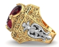 Zloty duzy krolewski sygnet z rubinem z diamentami proba 585 30g pierscien producent