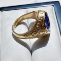 Sygnet meski zloty z herbem barokowy Lubicz proba 585 lapis lazuli grawerowany