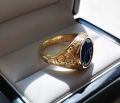 Sygnet meski zloty z herbem barokowy Lubicz proba 585 lapis lazuli grawerowany