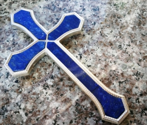 Pektorał dla biskupa Srebrny Krzyż lapis-lazuli