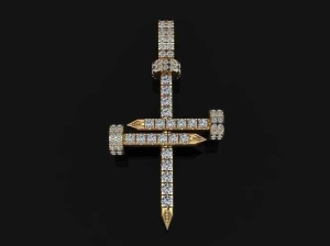 Krzyżyk złoty krzyż Cartier próba 585 z diamentami brylantami kamieniami producent